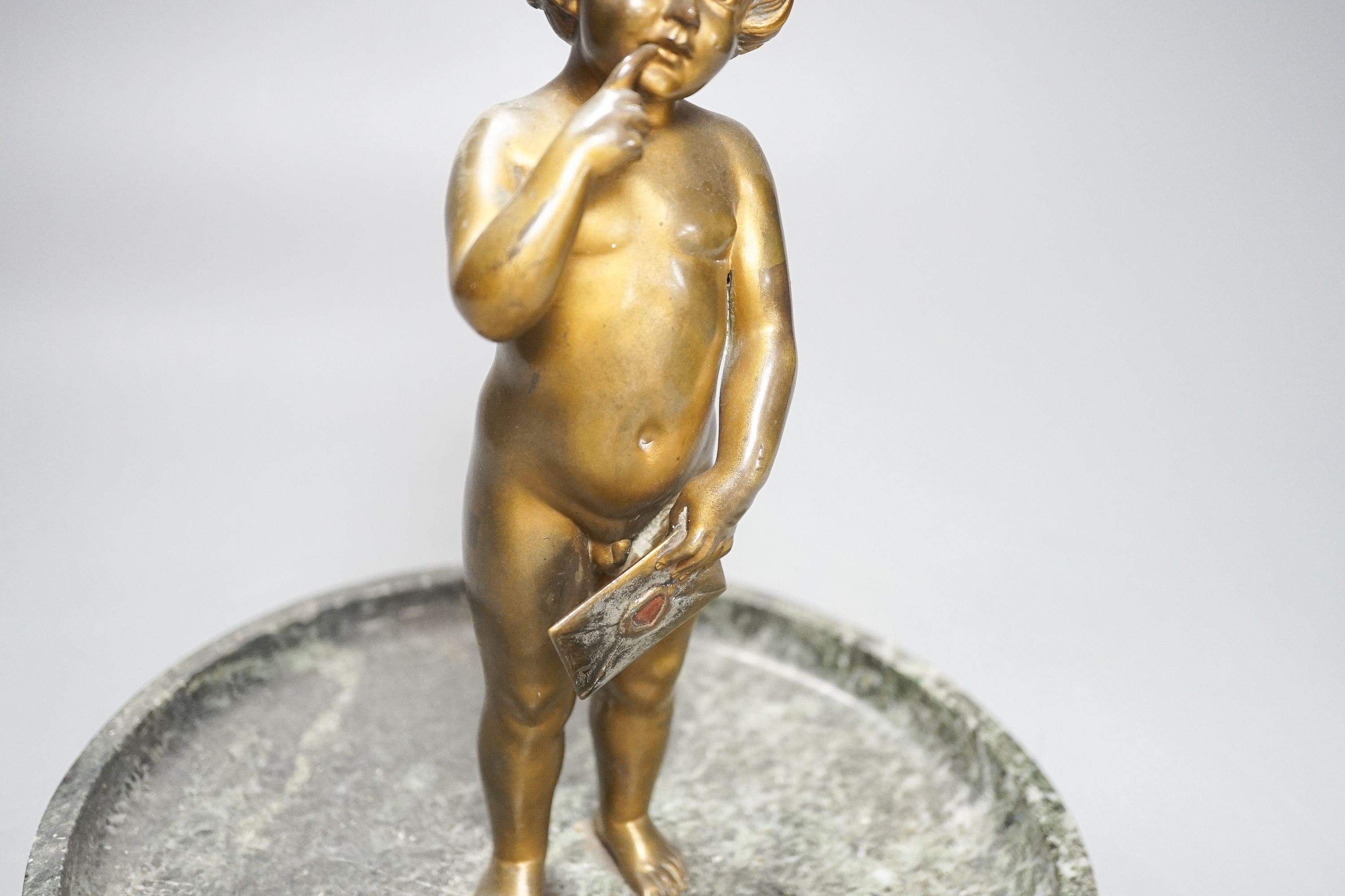 Early 20th century bronze of a child on a marble dish base 24cm